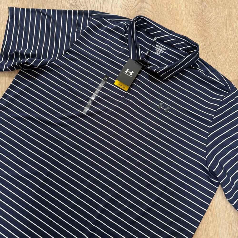 Under Armour Matchplay Stripe Polo Mens 3XL Navy White Golf Shirt Performance